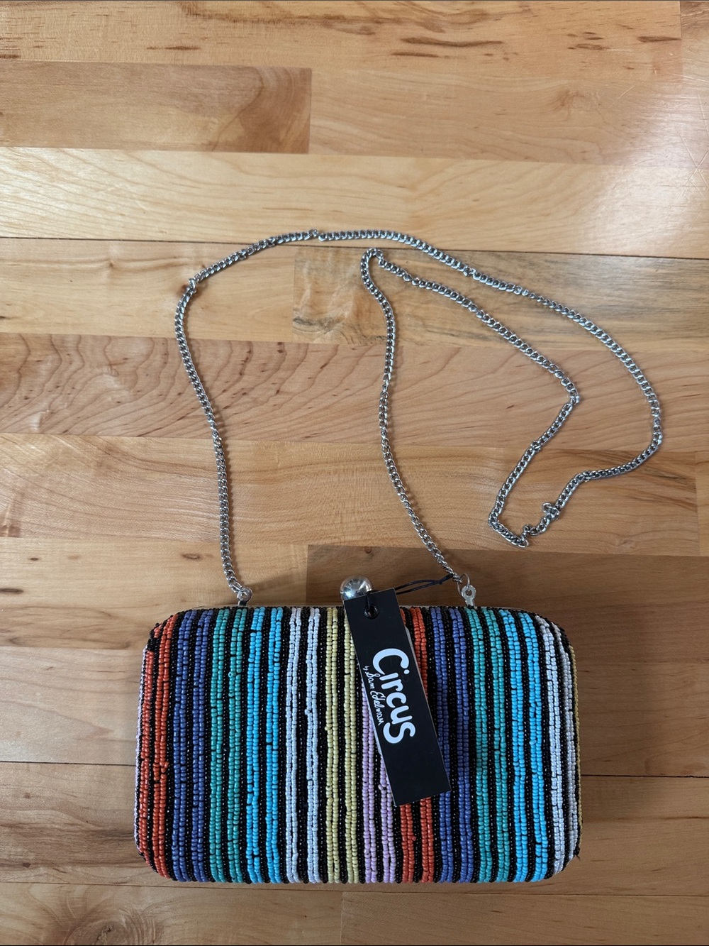 Circus by Sam Edelman Multicolor Beaded Stripe Wristlet with Silver Chain